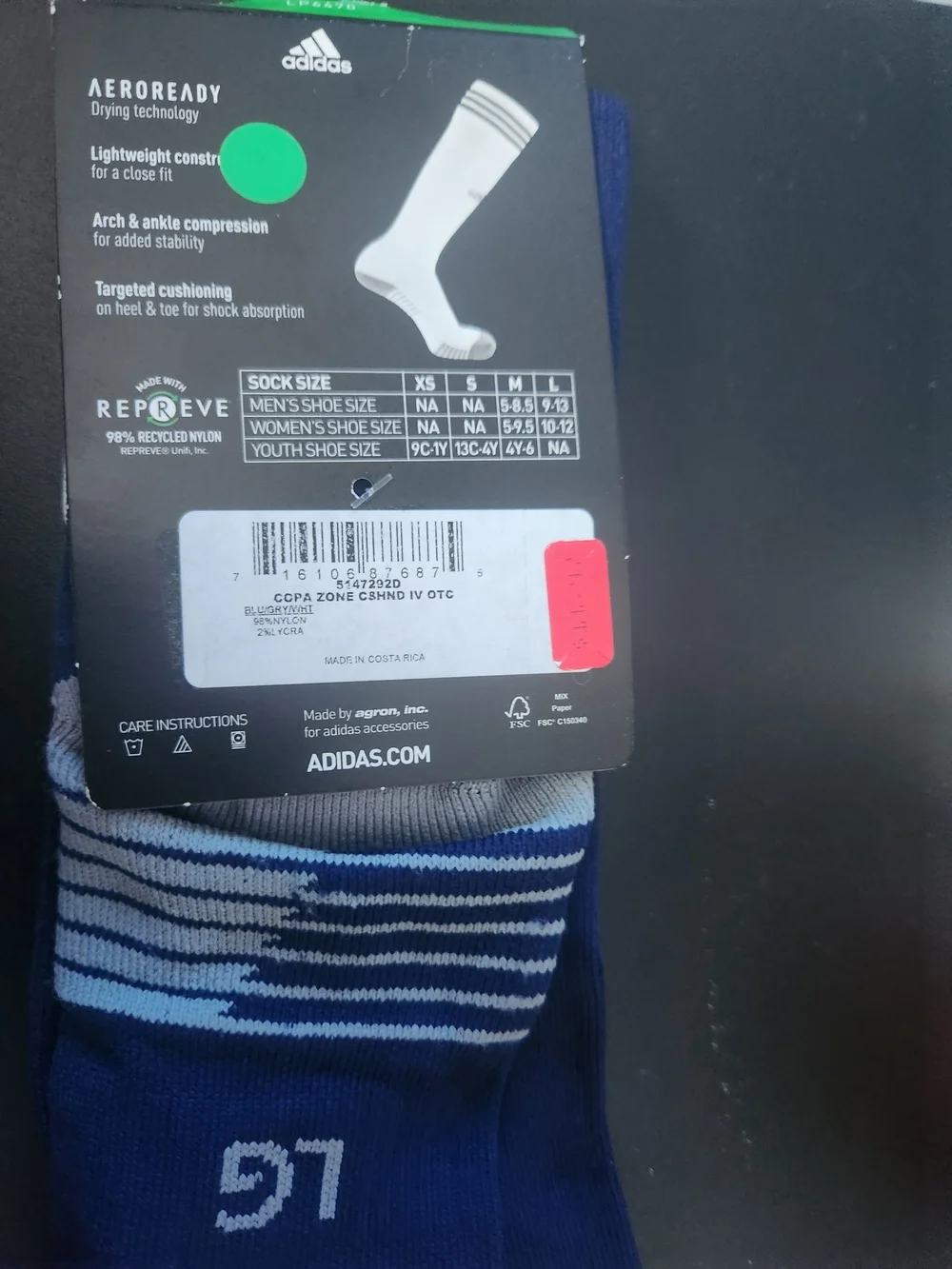 ADIDAS Navy & White Copa Zone Soccer  Athletic Crew Socks - L